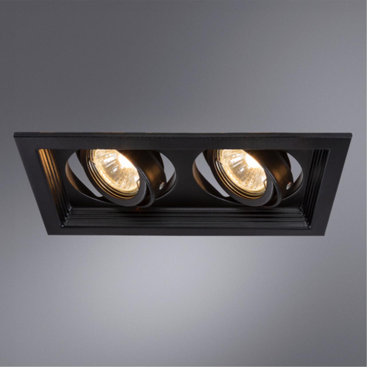 Точечный встраиваемый светильник Arte lamp A6661PL-2BK Светильник потолочный встраиваемый CANIS для MR16 230x130x45мм черный IP20 монтаж 102x196мм