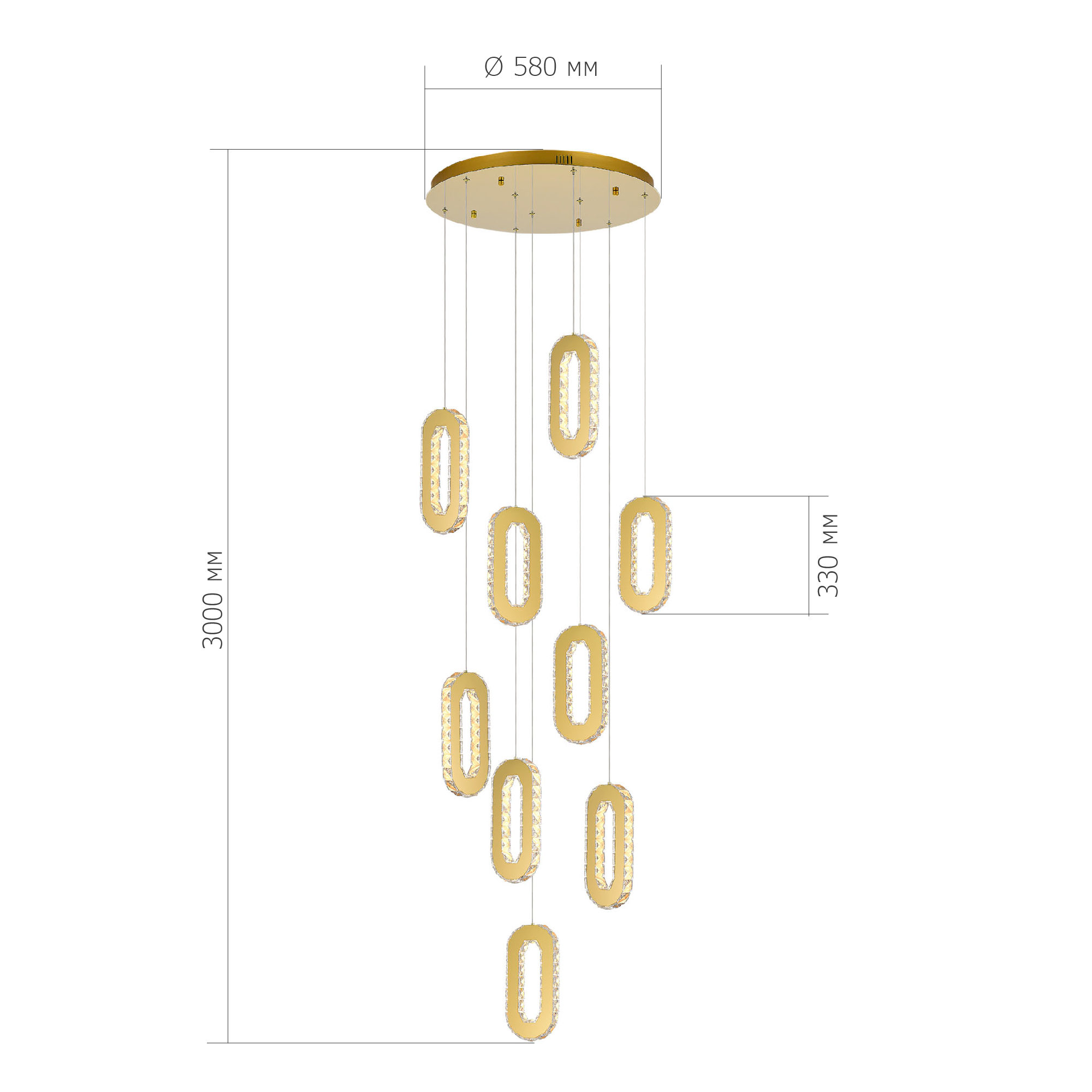 SL6506.203.09 Светильник подвесной ST-Luce Золотистый/Золотистый, Прозрачный LED 9*9W 3000K ALLUNGO
