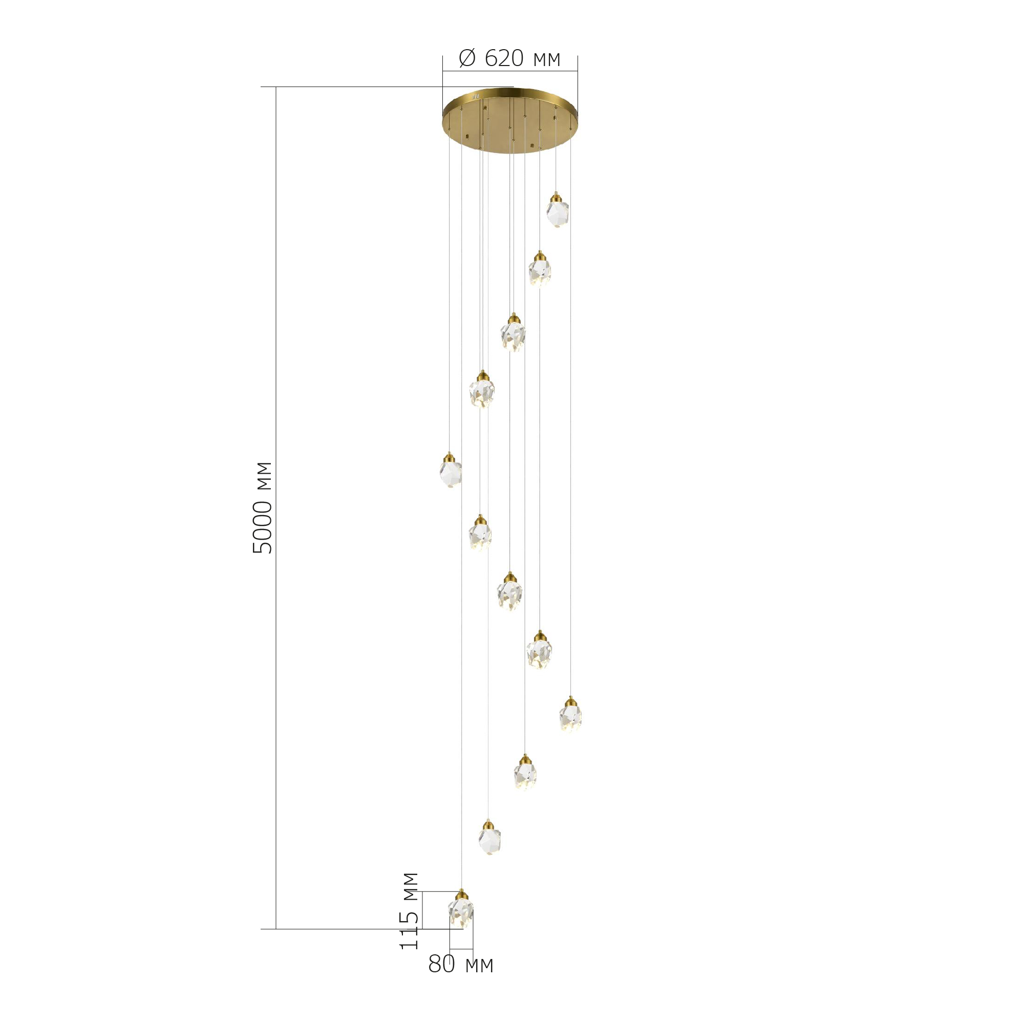 SL6114.203.12 Светильник подвесной ST-Luce Золотистый/Прозрачный LED 12*3W 3000K КАСКАТО