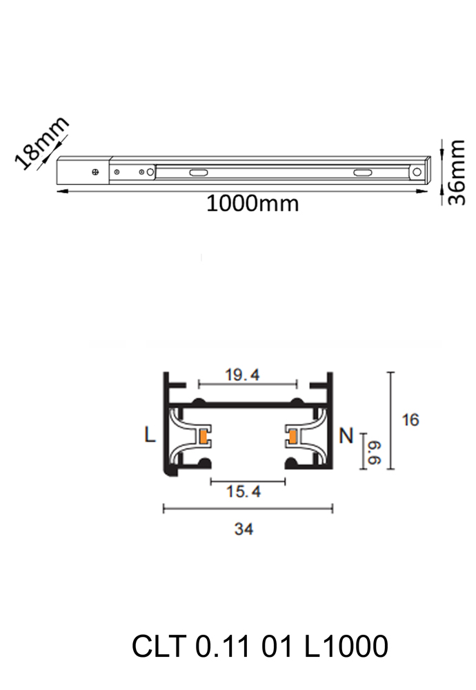 Шинопровод однофазный с питанием и заглушкой Crystal Lux CLT 0.11 01 L1000 BL
