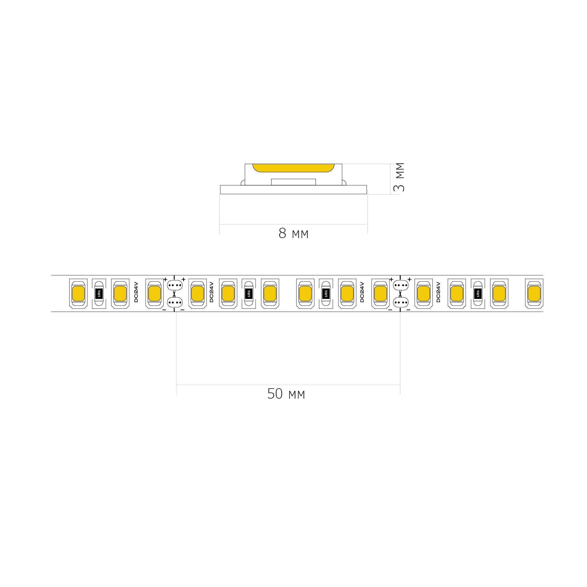 ST016.310.65 Светодиодная лента  - 60leds/м*9.6W/мW 3000K 860Lm Ra80 120° IP65 L5000xW8xH2 24V Светодиодные ленты
