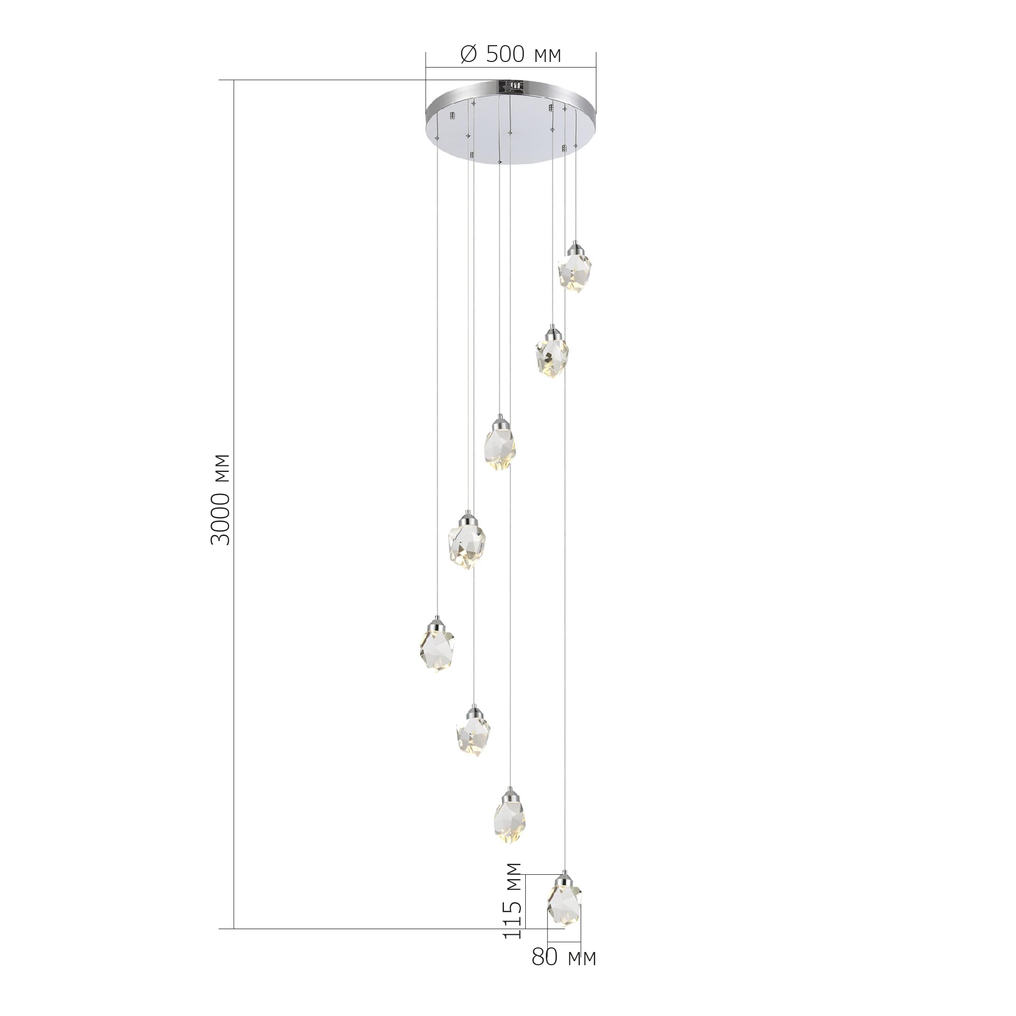 SL6114.103.08 Светильник подвесной ST-Luce Хром/Прозрачный LED 8*3W 3000K КАСКАТО