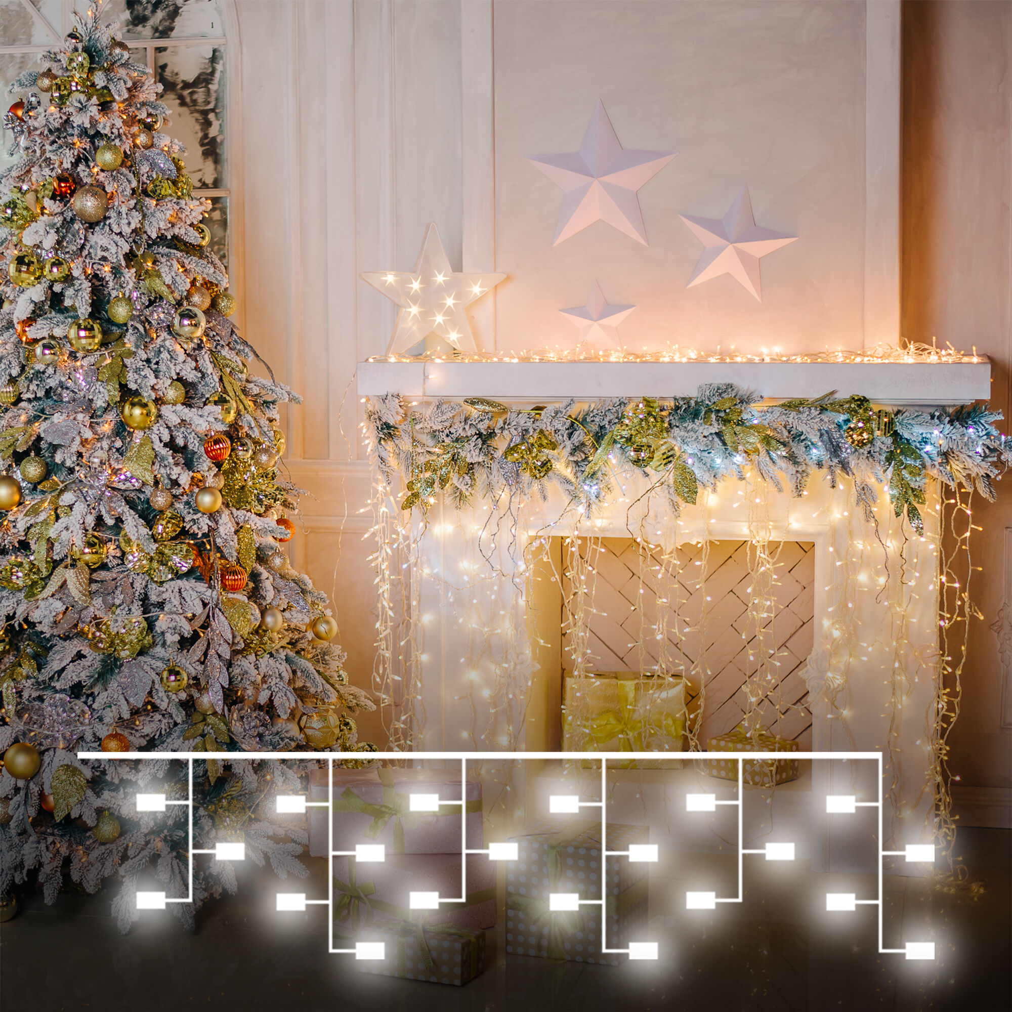 Гирлянда бытовая электрическая бахрома Eurosvet 100-001 теплый белый