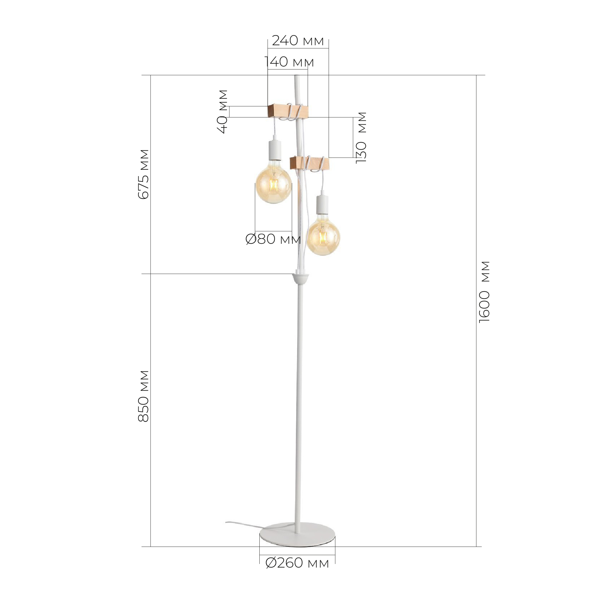 SL1142.505.01 Светильник напольный Белый, Светлое дерево E27 2*60W BAGETTI
