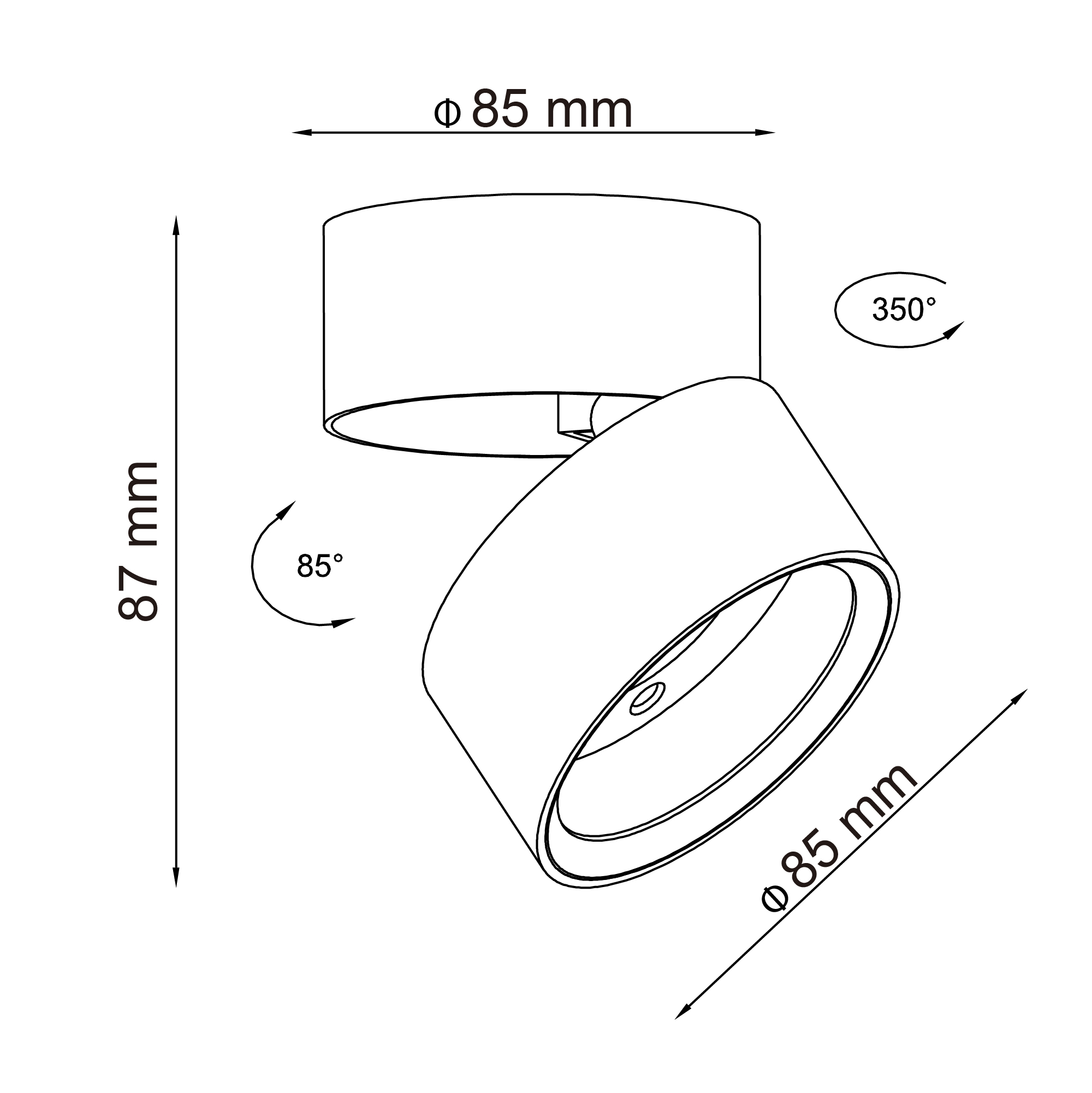 ST651.432.09 Светильник потолочный поворотный Черный LED 1*9W 3000K 720Lm Ra>90 120° IP20 D85xH87 17 Накладные светильники