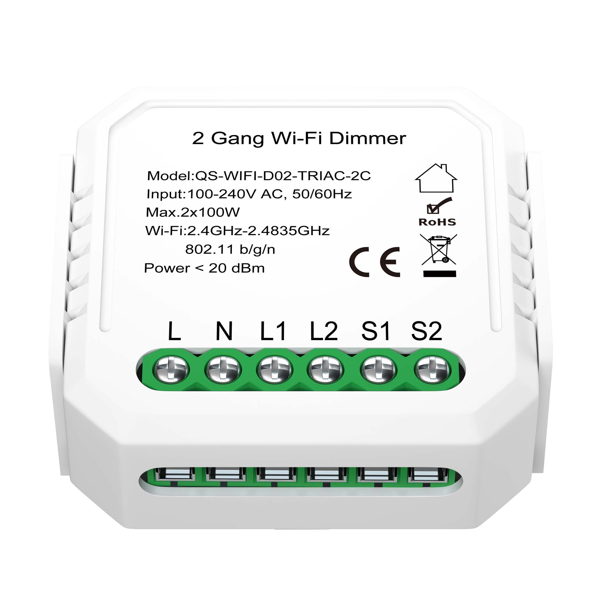 ST9000.500.02C WI-FI реле 2 канала, 2x150W,IP20, L46xW46xH18,230V, Белый AROUND