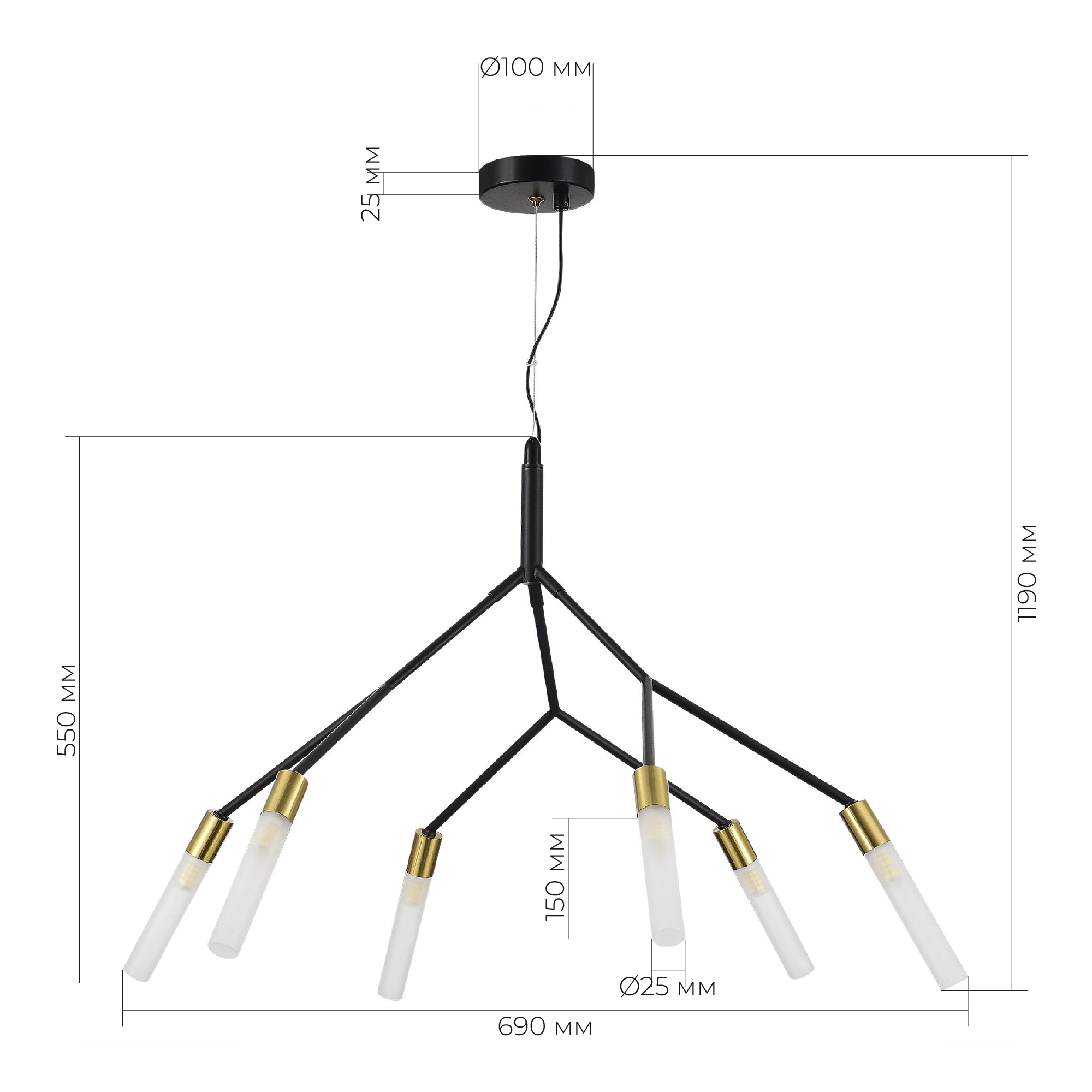 SLE1129-403-06 Светильник подвесной Черный, латунь/Белый G9 6*5W KAITO