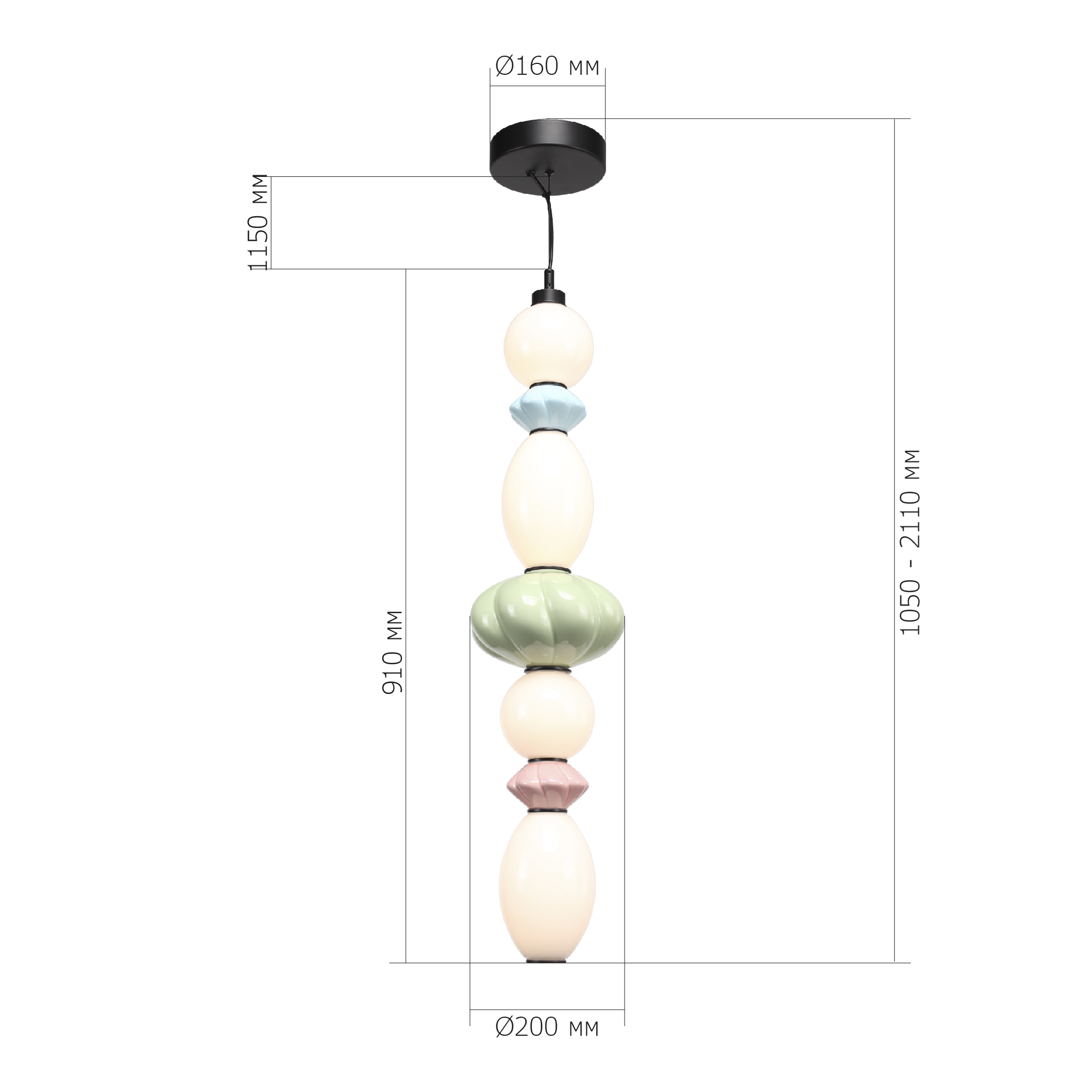 SL6134.453.01 Светильник подвесной ST-Luce черный/зеленый, розовый, синий, опаловый LED 1*32W 3000K FLORENTINI