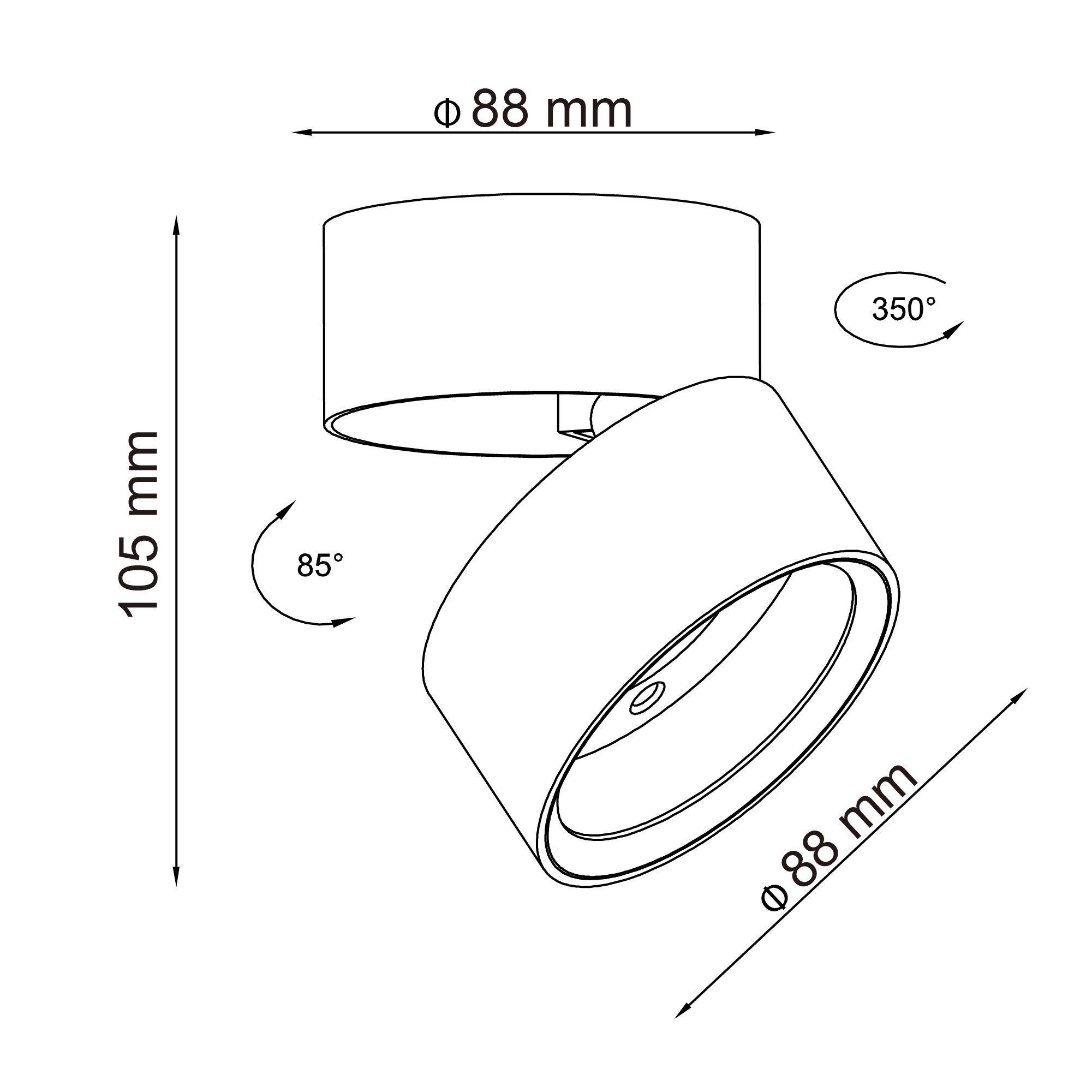 ST651.532.14 Светильник потолочный поворотный Белый LED 1*14W 3000K 1 100Lm Ra>90 120° IP20 D105xH88 Накладные светильники