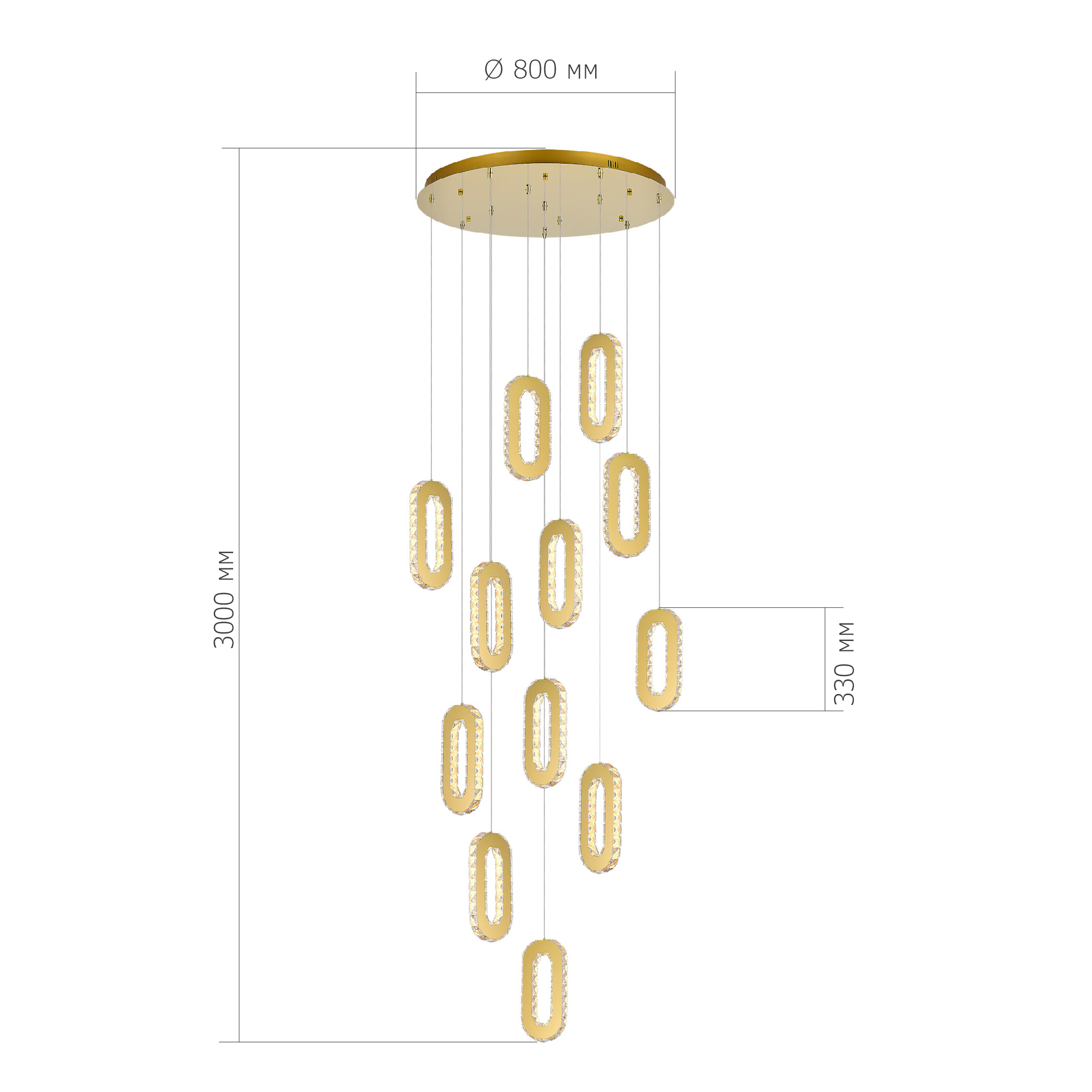 SL6506.203.12 Светильник подвесной ST-Luce Золотистый/Золотистый, Прозрачный LED 12*9W 3000K ALLUNGO