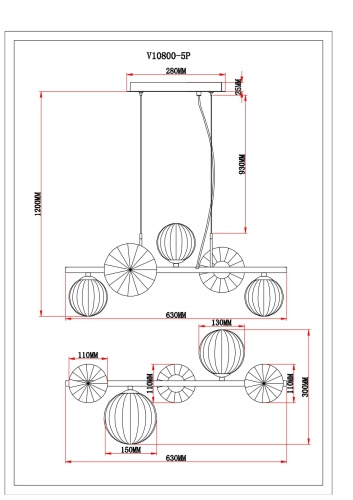 Светильник подвесной Moderli V10800-5P Renny