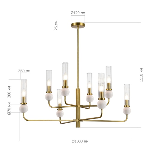 SL1244.303.08 Светильник подвесной ST-Luce латунь/прозрачный E14 8*40W МЕДЕА