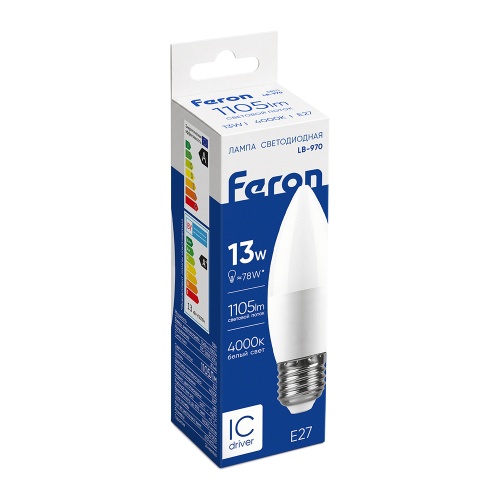 Лампа светодиодная Feron LB-970 Свеча E27 13W 4000K
