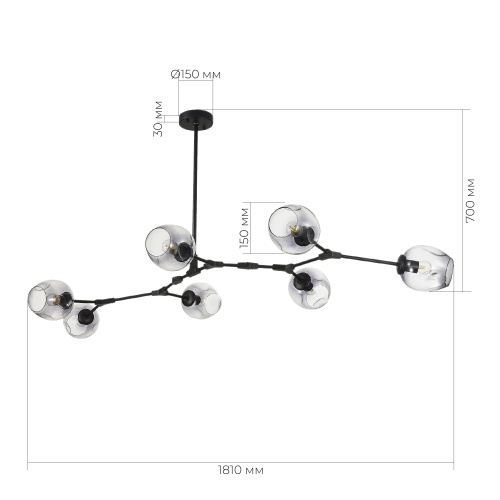 SLE154843-07 Светильник подвесной Черный/Дымчатый E27 7*40W RAMETTO
