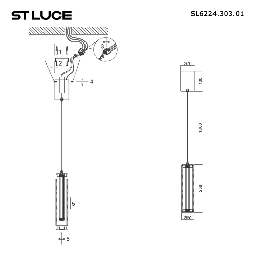 SL6224.303.01 Светильник подвесной ST-Luce Латунь/Прозрачный LED 1*8W 4000K BAMBOO