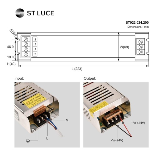 ST022.024.200-F Блок питания (24V,200W, IP20) ST-Luce Светодиодные ленты