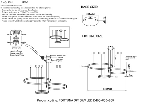 Люстра Crystal Lux FORTUNA SP158W LED D400+600+800 GOLD