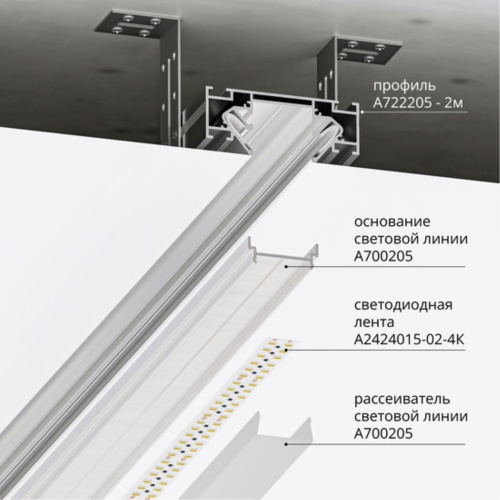 Профили для лент Arte lamp A700205 КОМПЛЕКТ ПРОФИЛЯ С РАССЕИВАТЕЛЕМ ДЛЯ СВЕТОВОЙ ЛИНИИ ДЛЯ A722205