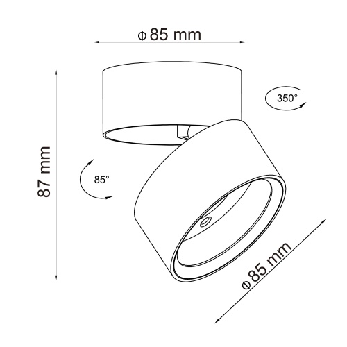 ST651.532.09 Светильник потолочный поворотный Белый LED 1*9W 3000K 720Lm Ra>90 120° IP20 D85xH87 170 Накладные светильники