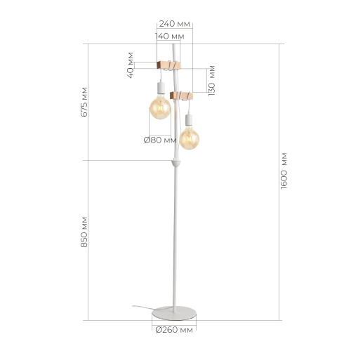 SL1142.505.01 Светильник напольный Белый, Светлое дерево E27 2*60W BAGETTI