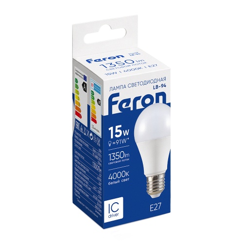 Лампа светодиодная FERON LB-94 45LED/15W 230V E27 4000K A60