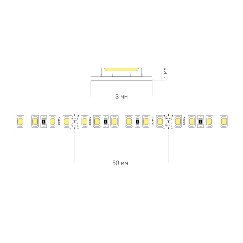 ST016.410.65 Светодиодная лента  - 120leds/м*9.6W/мW 4000K 860Lm Ra80 120° IP65 L5000xW8xH2 24V Светодиодные ленты