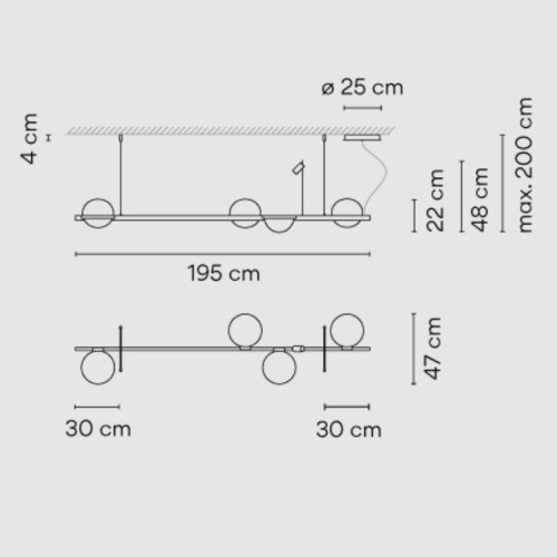 Реечный Подвесной Светильник Palma Wall Lamp 3 Шара + 1 Вазон Горизонтальная от Imperiumloft 204173-22