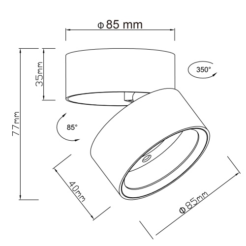 ST651.402.01 Светильник потолочный Черный GX53 1*50W IP20 D85xH77 220V Без ламп Накладные светильники