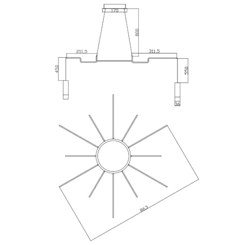 Подвесной Свеильник Wireflow Led Black Suspension Lam 13 Патронов от Imperiumloft 279381-22