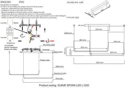 Светильник подвесной Crystal Lux SUAVE SP35W LED L1200 BLACK