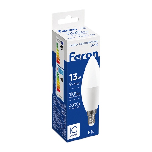 Лампа светодиодная Feron LB-970 Свеча E14 13W 4000K